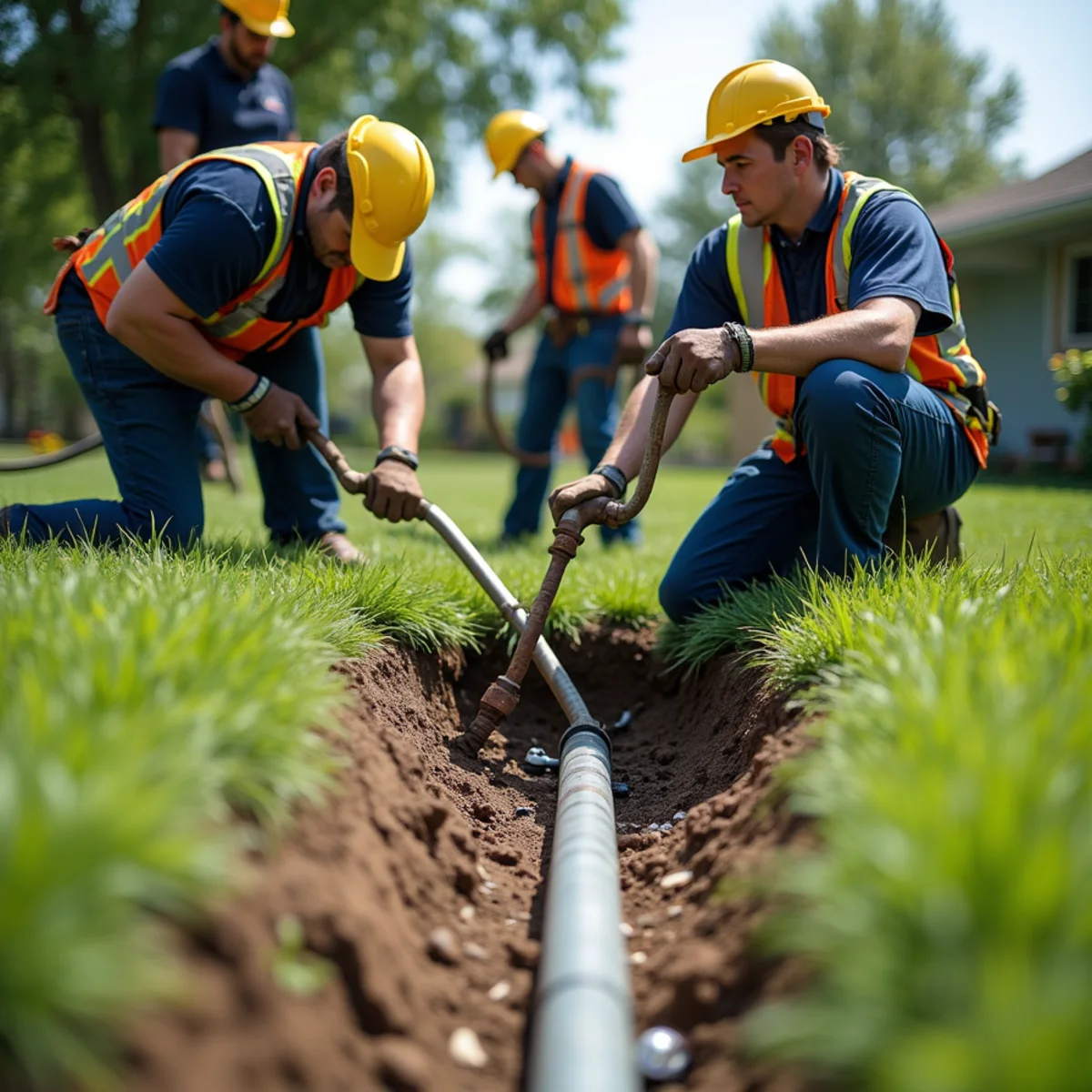 Sewer camera inspection monitor on Helotes residential lawn